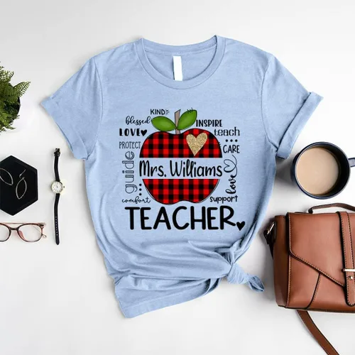 Miniatura 7 de NAZENTI Camisas personalizadas para profesores, regalos para profesores, camisas de regreso a la escuela, a cuadros de búfalo de leopardo, lindo