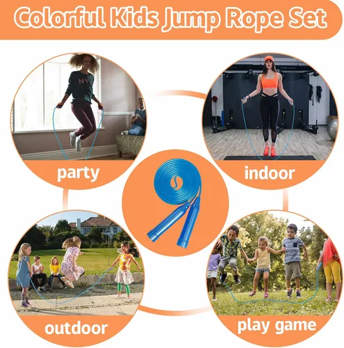 Miniatura 6 de 30 cuerdas de saltar para niños, cuerdas de saltar coloridas para niños, cuerdas de saltar de plástico de 7.2 pies, cuerda de saltar ajustable