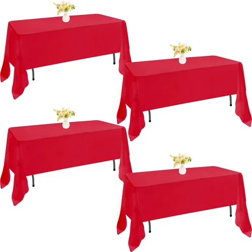 Miniatura 27 de Paquete de 4 manteles rectangulares de poliéster lavables de 60 x 102 pulgadas, color blanco, para mesas de comedor, bodas, bufés, fiestas