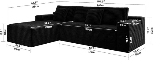 Miniatura 2 de 68.9" Sectional Couches, Upholstered Modular Compressed Couch, Plush Corduroy Fabric, 2PC Free Combination, No Assembly Required for Living