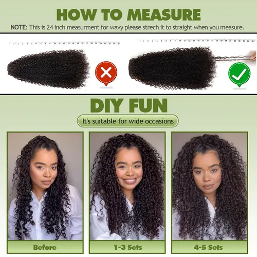 Miniatura 5 de Extensiones de cabello sintético con clip, extensiones de cabello sintético negro y rubio miel, extensiones de cabello rizado Jerry para mujeres