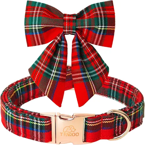 Miniatura 10 de Tunkoo Pink Daisy - Collar para perro con corbata de lazo de flores, collar ajustable de algodón de alta calidad, hebilla de metal duradera