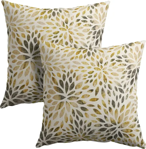 Miniatura 11 de Juego de 2 fundas de almohada de dalia rojo burdeos de 16 x 16 pulgadas, fundas de almohada geométricas rústicas de flores de algodón y lino