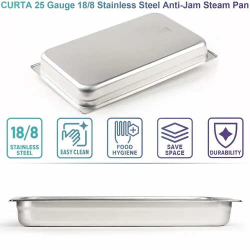 Miniatura 6 de CURTA Paquete de 6 Bandejas de Hotel de Tamaño Completo de 2.5" de Profundidad Anti-Atasco, Certificadas NSF, de Acero Inoxidable 18/8, Bandejas