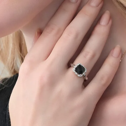 Miniatura 19 de Gem Stone King Anillo de compromiso de plata de ley 925 de 0.315 in con piedra natal y zafiro blanco creado Anillo de compromiso de boda