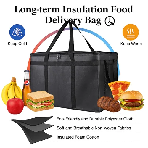 Miniatura 2 de Bodaon Paquete de 3 bolsas aisladas para entrega de alimentos, bolsas enfriadoras de pizza XXXL, bolsa de entrega de viaje compartido, soporte