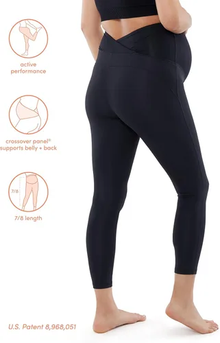 Miniatura 2 de Ingrid & Isabel Basics - Leggings activos de maternidad 78 con panel cruzado, soporte para el vientre, color negro