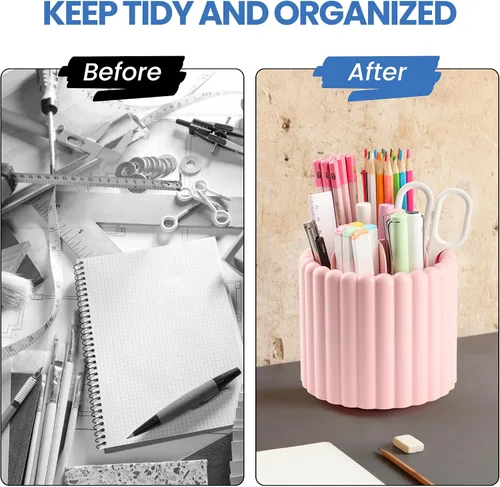 Miniatura 5 de Organizador de escritorio Sallurna, soporte giratorio de 360° para bolígrafos, portalápices con 7 compartimentos, caja de almacenamiento para niños