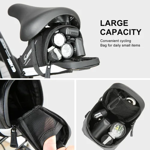 Miniatura 6 de Sunpeak Bolsa de asiento de bicicleta, bolsa de sillín de bicicleta debajo del asiento, bolsa de herramientas reflectante resistente al agua