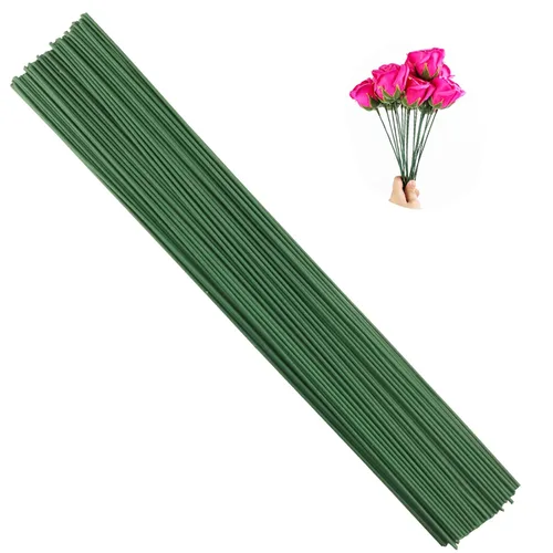 Miniatura 5 de Arlai 100 piezas de alambre de tallo floral calibre 2, 16 pulgadas, alambre floral verde oscuro - Suministros para hacer coronas de flores