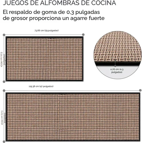 Miniatura 2 de eqivei Juego de alfombras y tapetes de cocina antideslizantes lavables de 2 piezas, alfombras absorbentes para colocar delante del fregadero