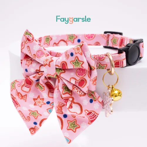 Miniatura 4 de Faygarsle Paquete de 2 collares navideños para gatos con pajarita, collar de invierno rosa y verde para niños y niñas Arco grande verde y rosa