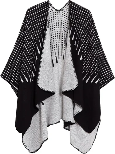 Miniatura 66 de Urban CoCo Poncho de colores para mujer, chal con frente abierto, color en bloques