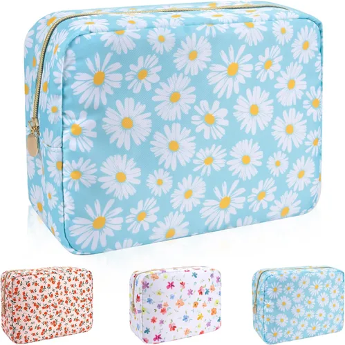 Miniatura 14 de Iqimott Bolsa Grande de Maquillaje de Nylon para Viaje, Bolsa de Cosméticos Preppy Grande Organizadora de Maquillaje de Nylon Bolsa de Artículos