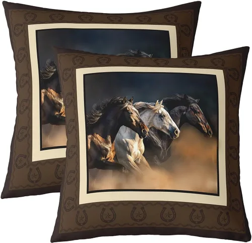 Miniatura 7 de Juego de 2 fundas de almohada de caballo corriendo con diseño de estrellas de grano de madera, suave y cuadrada, para decoración de habitación
