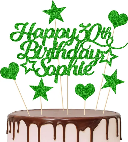 Miniatura 13 de Decoración personalizada para tarta de cumpleaños con cualquier edad y nombre, decoración de pastel de fiesta 16 18 21 40 60, tarjeta con purpurina