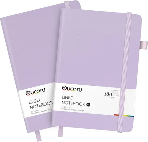 Miniatura 18 de Oucaru Cuaderno rayado, paquete de 4, 180 páginas, diarios A5 para escribir, papel grueso de 100 GSM, cuadernos pequeños diarios para mujeres y 4