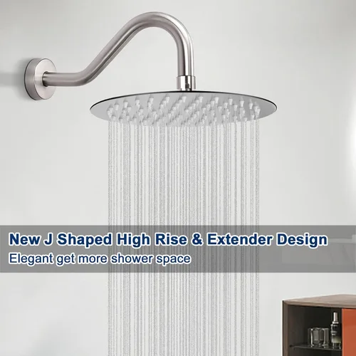Miniatura 7 de NearMoon Brazo de extensión de ducha en forma de J, extensor de altura de cabezal de ducha de acero inoxidable con brida, diseño de tubo elevador