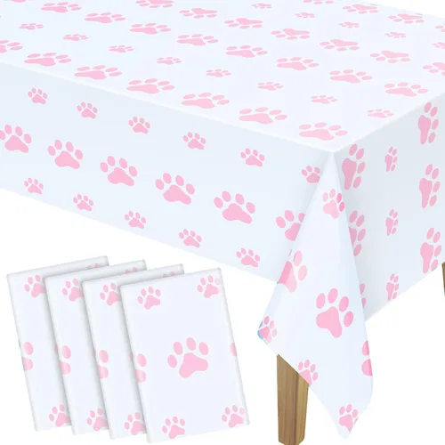 Miniatura 9 de Tatuo 2 manteles con estampado de patas, decoración de cumpleaños de perro, funda de mesa de plástico con diseño de pata de gato, desechable, Negro