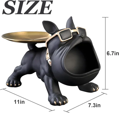 Miniatura 4 de Estatua de bandeja de bulldog francés de resina Huhote, plato de caramelos y llavero de bulldog, accesorios de bulldog francés, estatuas