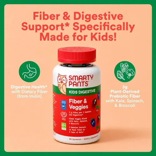 Miniatura 2 de SmartyPants Kids Multivitamin & Fiber Gummies: Prebiotic Fiber to Support Kids Digestion with Vitamin D3, C, Vitamin B12, B6, A, Zinc, Biotin
