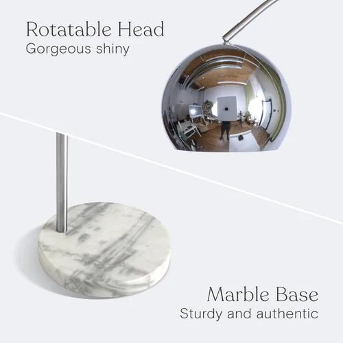 Miniatura 7 de Brightech Olivia Lámpara de pie – Lámpara de arco elegante con cabeza redondeada y base de mármol para sala de estar, lámpara de pie alta