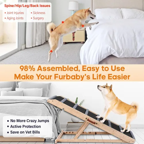 Miniatura 8 de Dog Ramp for Bed - Extra Large, 18'' Wide, Gentle Slope Folding Pet Ramps for Small Large Senior Dogs to Get on High Couches & Cars, Non-Slip Rubber