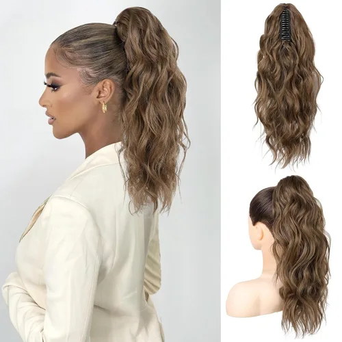 Miniatura 11 de FLUFYMOOZ Extensión de cola de caballo, extensión de cola de caballo con clip de garra de 18 pulgadas, extensiones de cabello ondulado y rizado