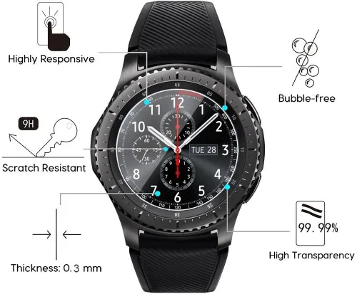 Miniatura 2 de Protector de pantalla de vidrio templado Gear S3 (0.012 in, 2.5D, alta definición 9H), película protectora de pantalla transparente de alta calidad