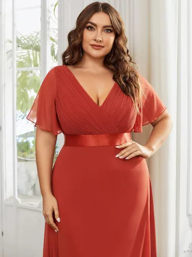 Miniatura 113 de Ever-Pretty Vestido formal para mujer, Navidad, Año Nuevo, cuello en V, gasa, talla grande, largo hasta el suelo, vestido de dama de honor