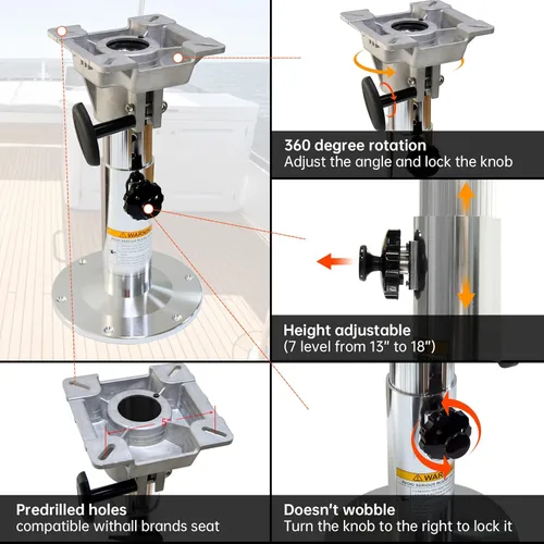 Miniatura 3 de Pedestal de aluminio ajustable para asiento de barco, base de silla de barco con altura ajustable de 13 pulgadas a 19 pulgadas
