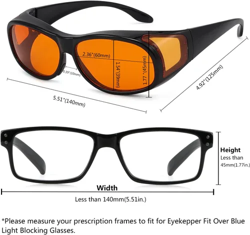 Miniatura 4 de Eyekepper Reducción de Luz Azul al 100%, Gafas de Computadora de Bloqueo Anti-Azul Fitover con Lente Extra Ámbar 1804-negro-100% bloqueo de luz azul