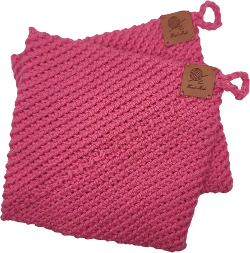 Miniatura 9 de Soportes para ollas de ganchillo hechos a mano, colección de color sólido, algodón de 6 x 6 pulgadas, resistentes al calor, doble capa, lazo