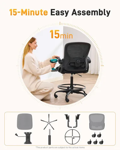 Miniatura 7 de LukkDys Silla de dibujo con respaldo multiajustable 4D, silla de oficina alta de 19.7 a 27.6 pulgadas de altura, silla de escritorio ergonómica