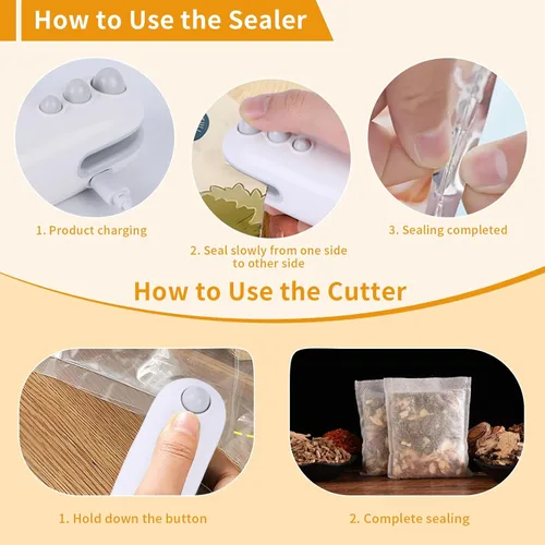 Miniatura 2 de Mini sellador de bolsas, sellador térmico 2 en 1 con cortador, máquina reselladora portátil para chip, bolsas de plástico, aperitivos
