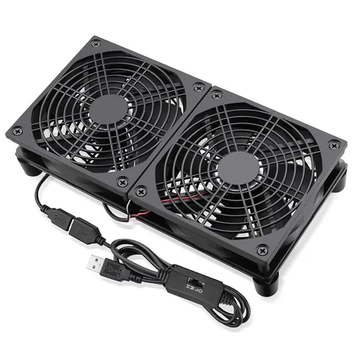 Miniatura 8 de GDSTIME Enfriador de ventilador silencioso con control de 3 velocidades, L/M/H, CC 5 V alimentado por USB dual 4.724 in ventilador de caja