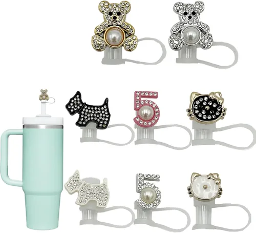 Miniatura 9 de 9 piezas de tapa con pajita para vasos Stanley de 30 y 40 oz, 0.4 pulg / 10 mm de ancho, lindas puntas protectoras de tapa de silicona para pajitas
