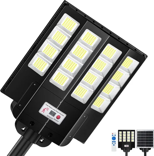 1200W Luces solares de calle al aire libre impermeables, luz solar de gran angular alimentada del anochecer al amanecer, control remoto y sensor de