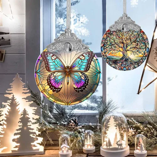 Miniatura 6 de Jocidea Adorno de mariposa atrapasoles de vidrieras para Navidad, vacaciones, decoración de árbol, decoración del hogar y regalos