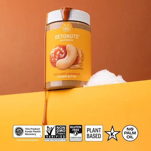 Miniatura 3 de Octonuts Mantequilla de anacardos con sal marina tostada y caramelo 16oz - Mantequilla de frutos secos pura y cremosa - Alimentos deliciosos - Sin