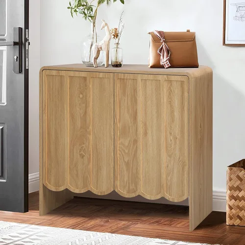 Miniatura 8 de ORRD Aparador Buffet de Acento, Gabinetes de Almacenamiento con 2 Puertas, Gabinete de Madera Estilo Granja con Estantes Ajustables y Panel Ondulado