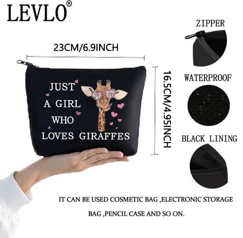 Miniatura 2 de LEVLO Divertida bolsa de cosméticos – Regalo para amantes de los animales – Just A Girl Who Loves Giraffes Makeup Zipper Bag Bag Loves Giraffe Ama a