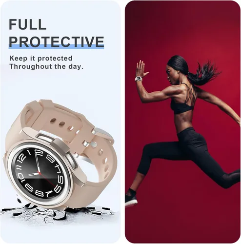 Miniatura 4 de Paquete de 2 + 4 fundas con protector de pantalla para Samsung Galaxy Watch 6 Classic de 1.693 in, JZK 2 Hard PC Bumper Case + 4 protectores