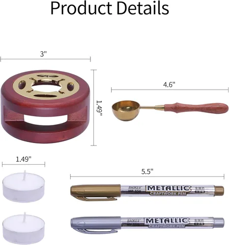 Miniatura 3 de SWANGSA Kit de calentador de sellado de cera, herramienta de horno de cera de sellado con 2 bolígrafos de sellado de cera + cuchara de sellado