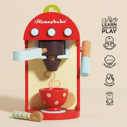 Miniatura 3 de Le Toy Van - Honeybake - Juego de máquina de café de madera prémium - Juego de juguetes de cocina y café Accesorios de cocina de juguete para Rojo