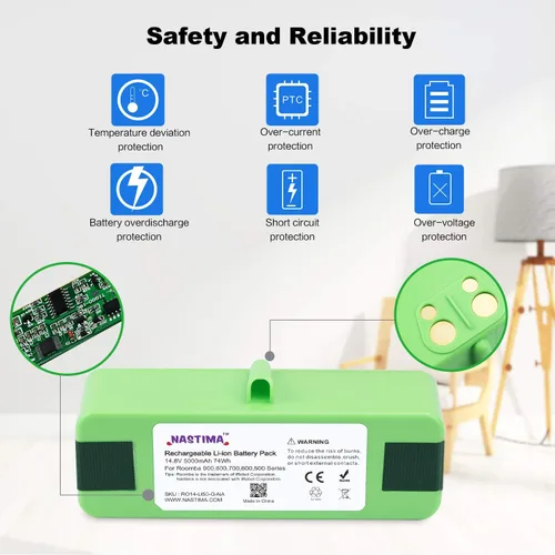Miniatura 4 de NASTIMA Batería de repuesto de 14.8V 5000mAh compatible con iRobot 960 980 981 970 965 801 805 850 860 877 890 891 895 695 694 690 685 680 677 675