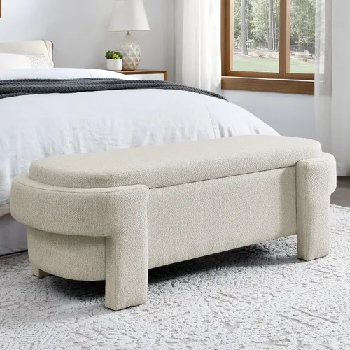 LKTART Banco otomano tapizado de tela de lino con gran espacio de almacenamiento, banco de almacenamiento para sala de estar, entrada, color beige