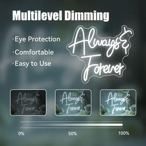 Miniatura 9 de Ineonlife Letrero de neón con texto en inglés «Always Forever» para decoración de pared, letras blancas «Love Oh Baby», luces LED para boda
