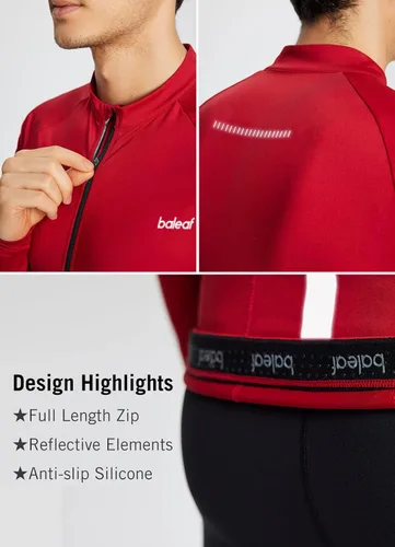 Miniatura 5 de BALEAF Camiseta de ciclismo de manga larga para hombre, para ciclismo de carretera, para bicicleta de montaña, bolsillos con cremallera completa