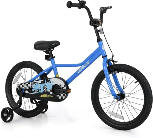 Miniatura 11 de Olakids Bicicleta para niños, 12, 14, 16, 18 pulgadas, con ruedas de entrenamiento, asiento ajustable y manillar, freno y freno de mano, bicicleta